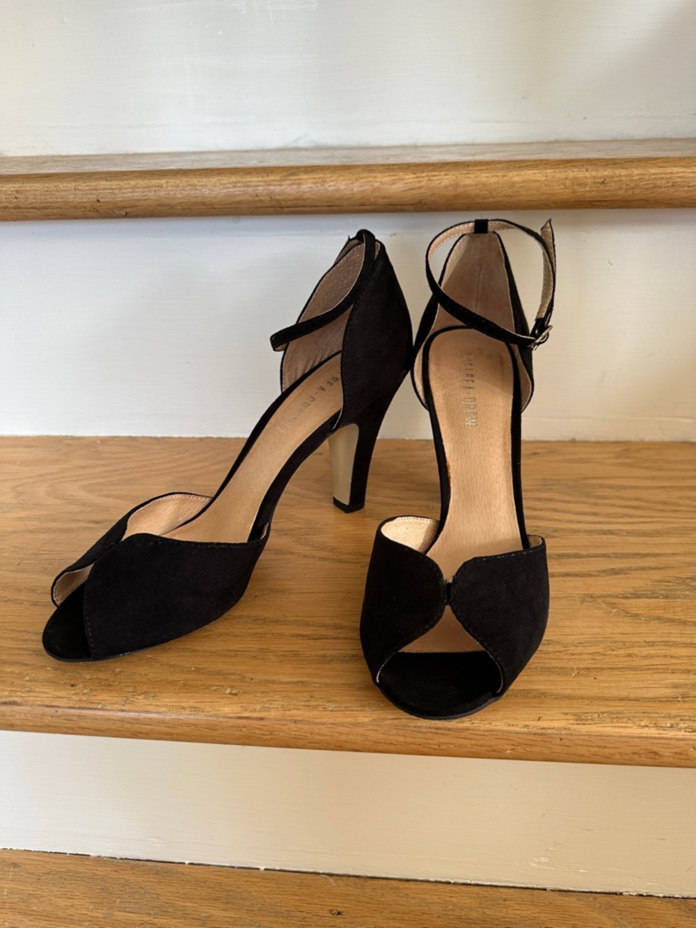 Black Suede Open-Toe Ankle-Strap Heels